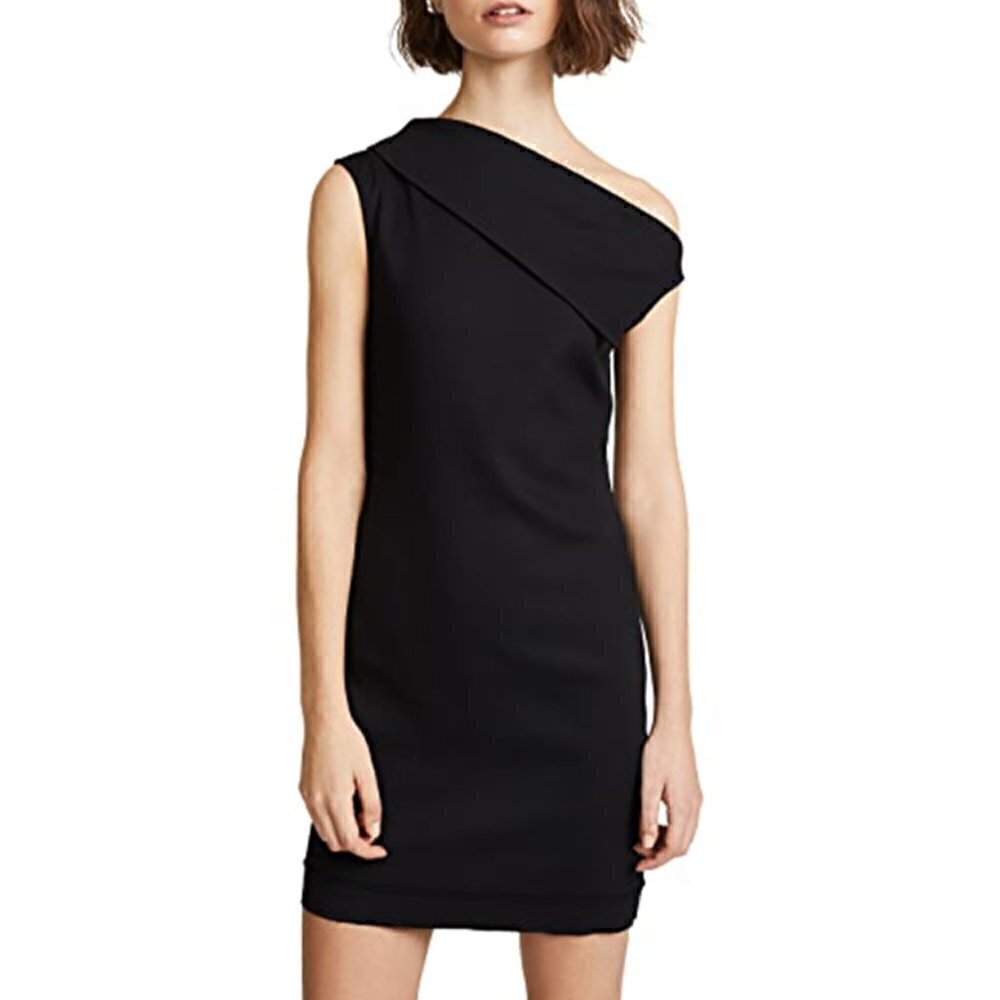 SALE NWT Helmut Lang Asymmetrical Sleeveless Stretch Wool Mini Dress Black 0